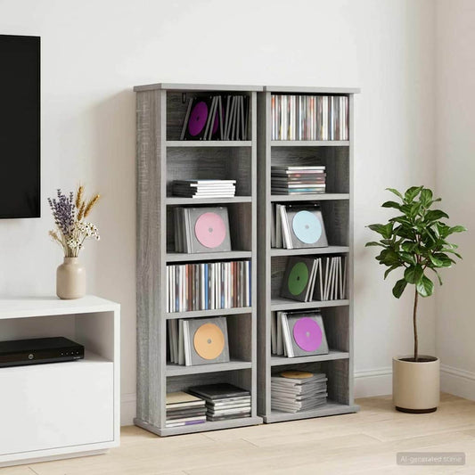 CD Cabinet 2 pcs Grey Sonoma 32 x 17 x 92 cm Engineered Wood