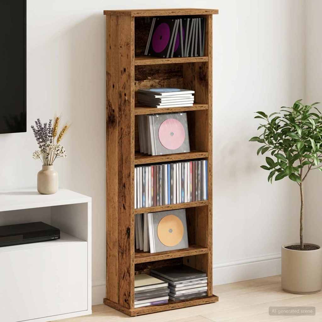 CD Cabinet Old Wood 32 x 17 x 92 cm Engineered Wood