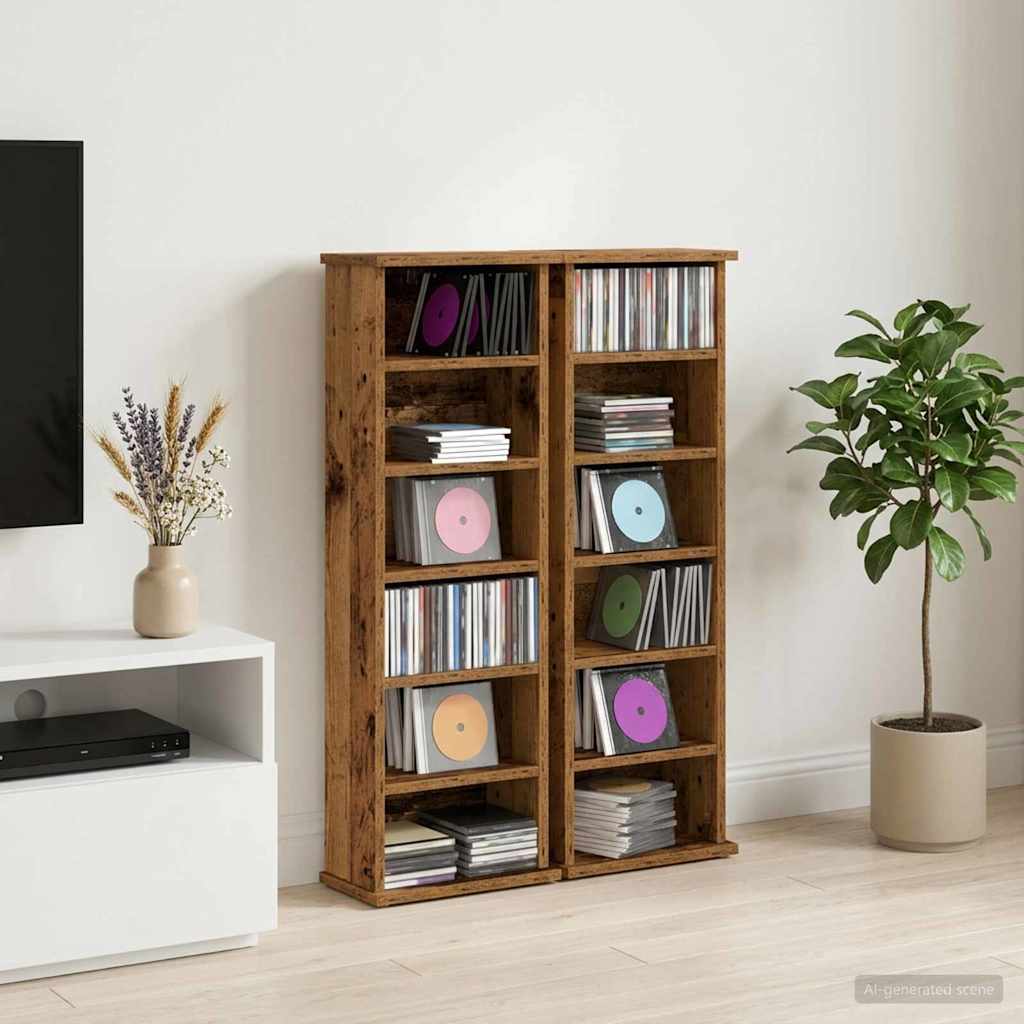 CD Cabinet 2 pcs Old Wood 32 x 17 x 92 cm Engineered Wood