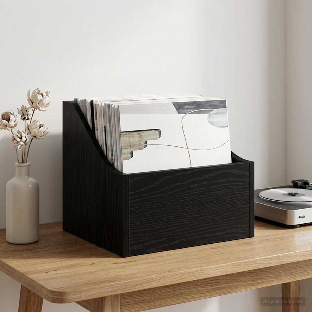 LP Record Box Black Oak 37 x 33 x 32 cm Engineered Wood