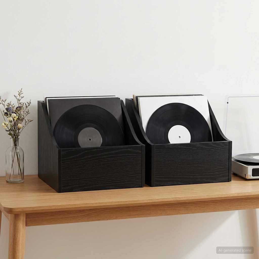 LP Record Box 2 pcs Black Oak 37 x 33 x 32 cm Engineered Wood