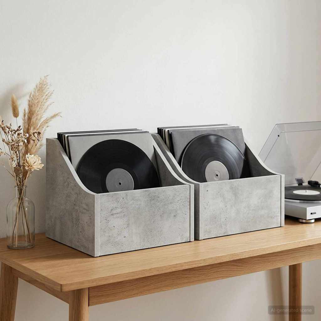 LP Record Box 2 pcs Concrete Grey 37 x 33 x 32 cm