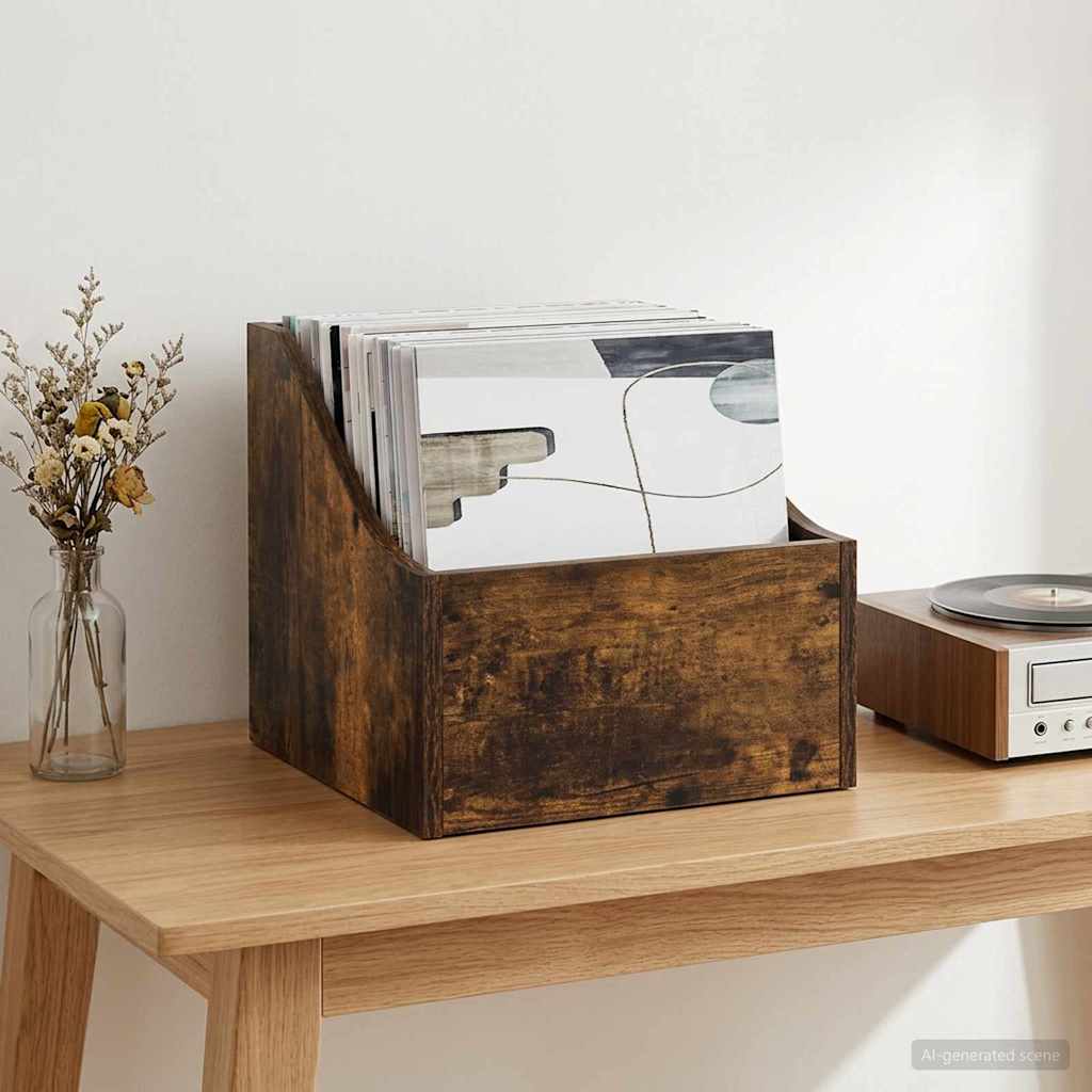 LP Record Box Smoked Oak 37 x 33 x 32 cm Engineered Wood