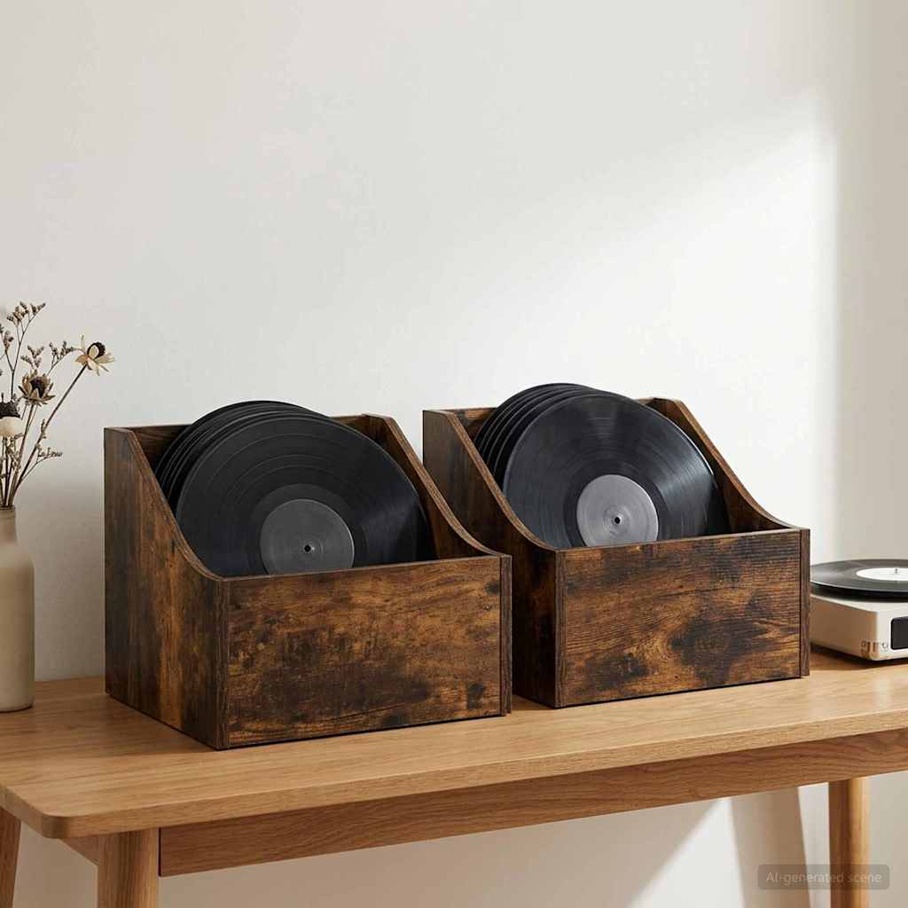 LP Record Box 2 pcs Smoked Oak 37 x 33 x 32 cm Engineered Wood
