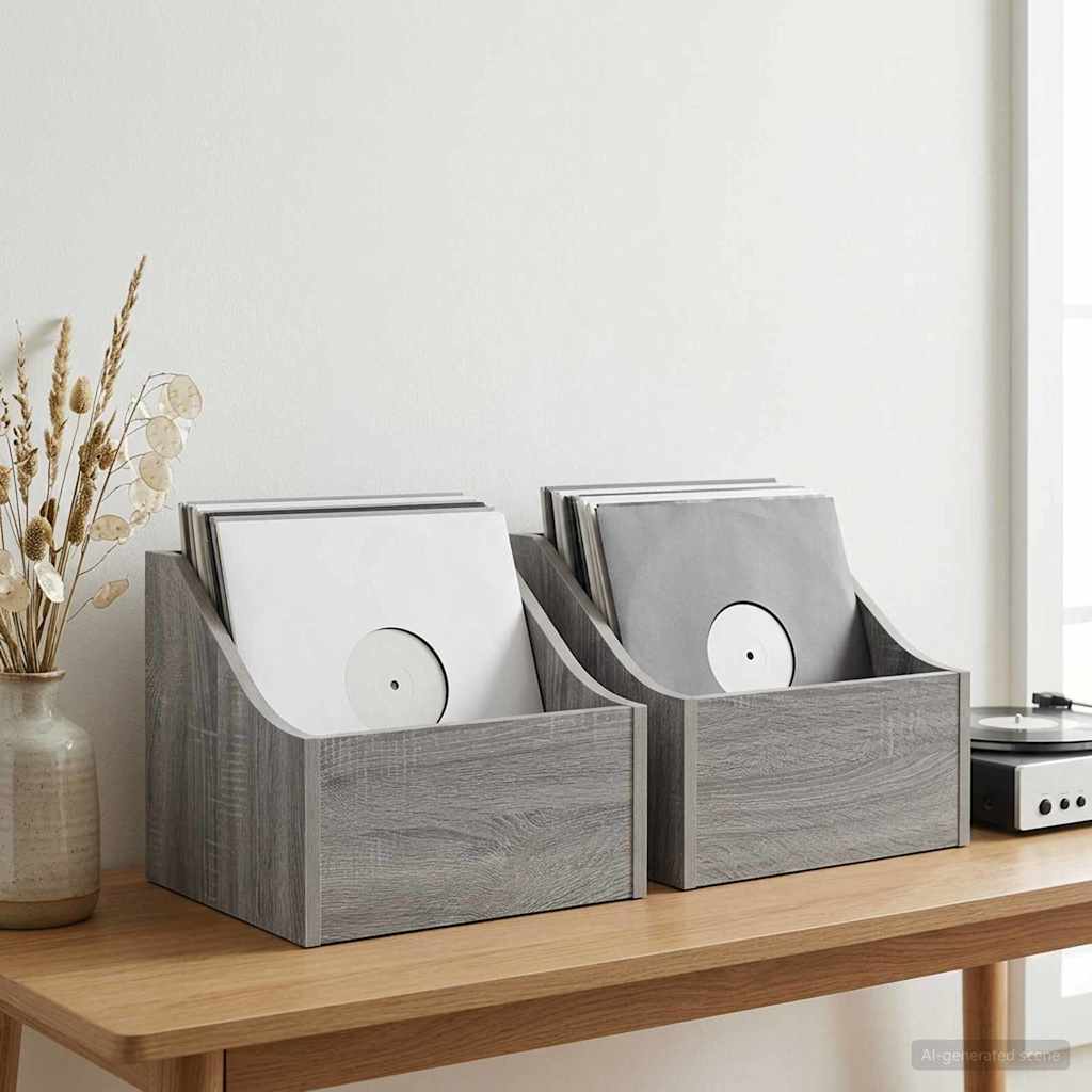 LP Record Box 2 pcs Grey Sonoma 37 x 33 x 32 cm Engineered Wood