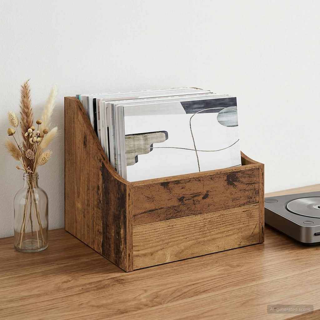 LP Record Box Old Wood 37 x 33 x 32 cm Engineered Wood