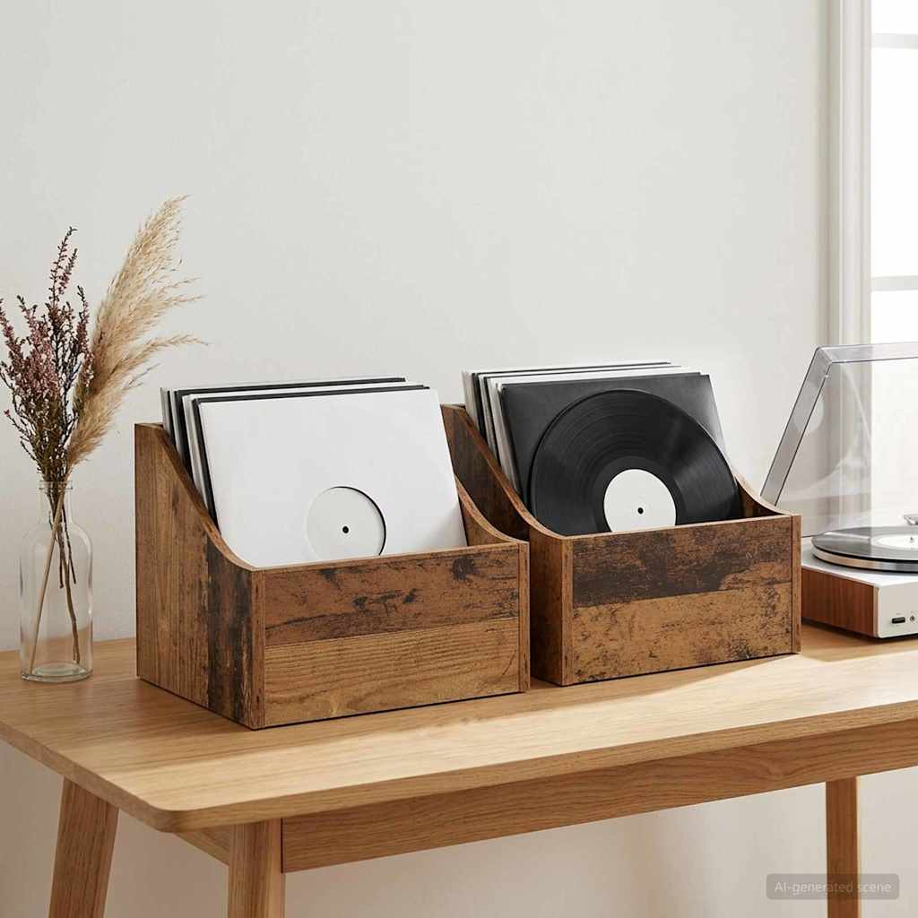 LP Record Box 2 pcs Oak Wood 37 x 33 x 32 cm Engineered Wood
