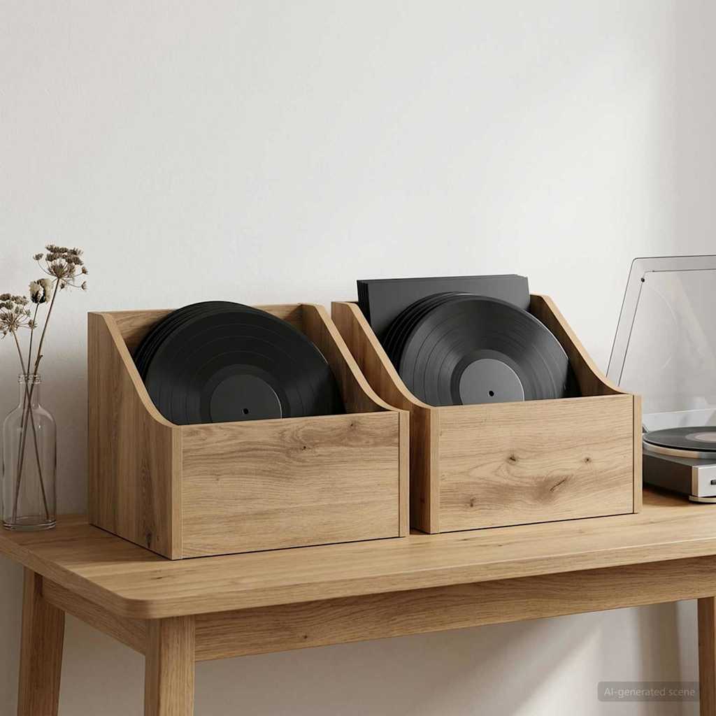 LP Record Box 2 pcs Artisan Oak 37 x 33 x 32 cm Engineered Wood