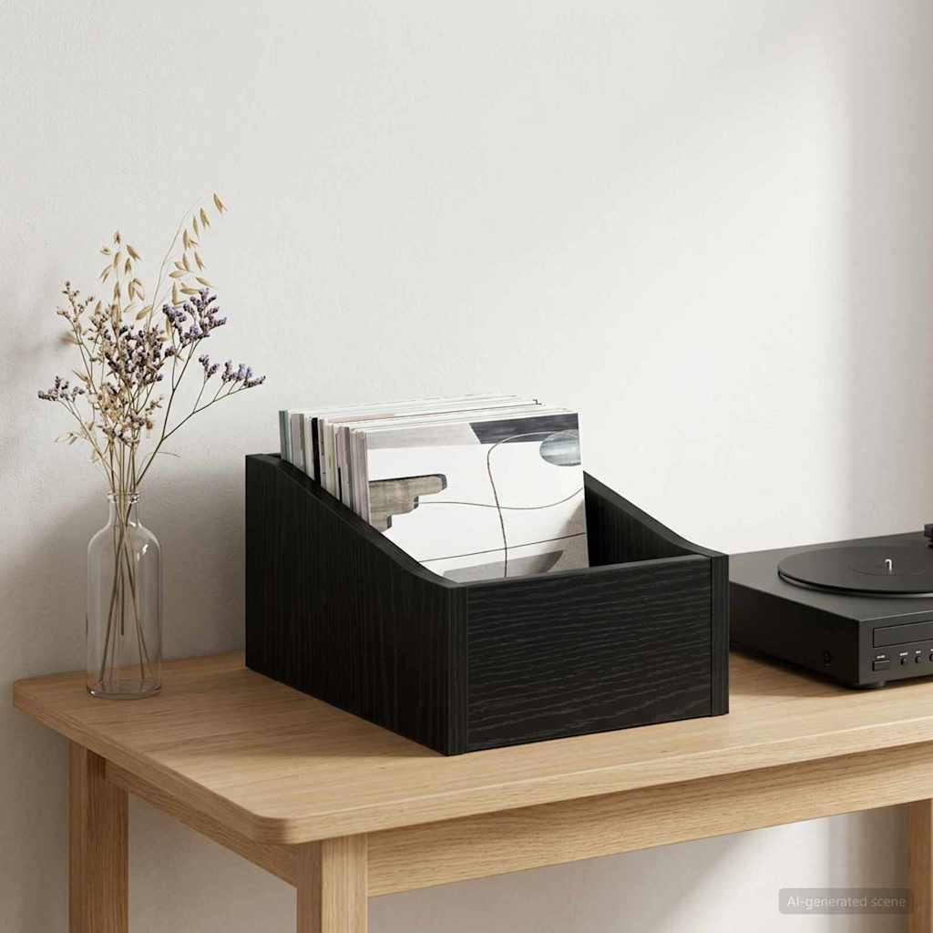 LP Record Box Black Oak 23 x 33 x 16 cm Engineered Wood