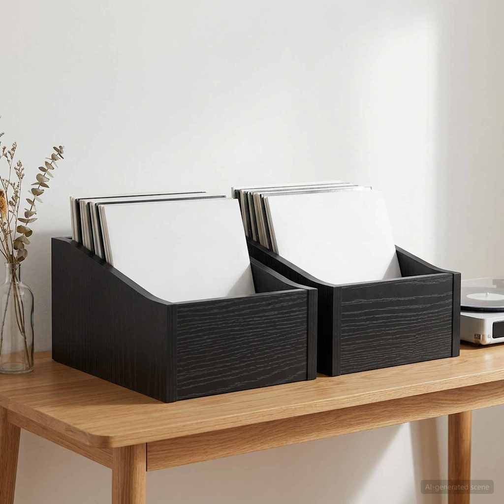 LP Record Box 2 pcs Black Oak 23 x 33 x 16 cm Engineered Wood