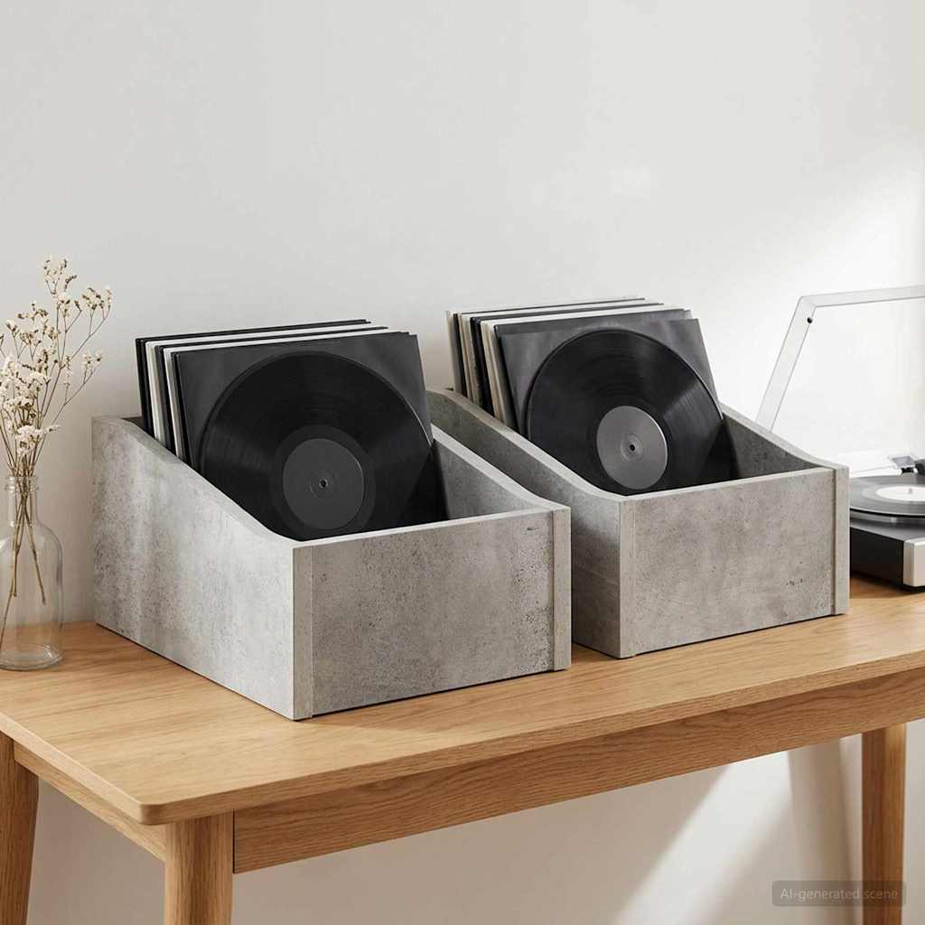 LP Record Box 2 pcs Concrete Grey 23 x 33 x 16 cm