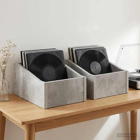 LP Record Box 2 pcs Concrete Grey 23 x 33 x 16 cm