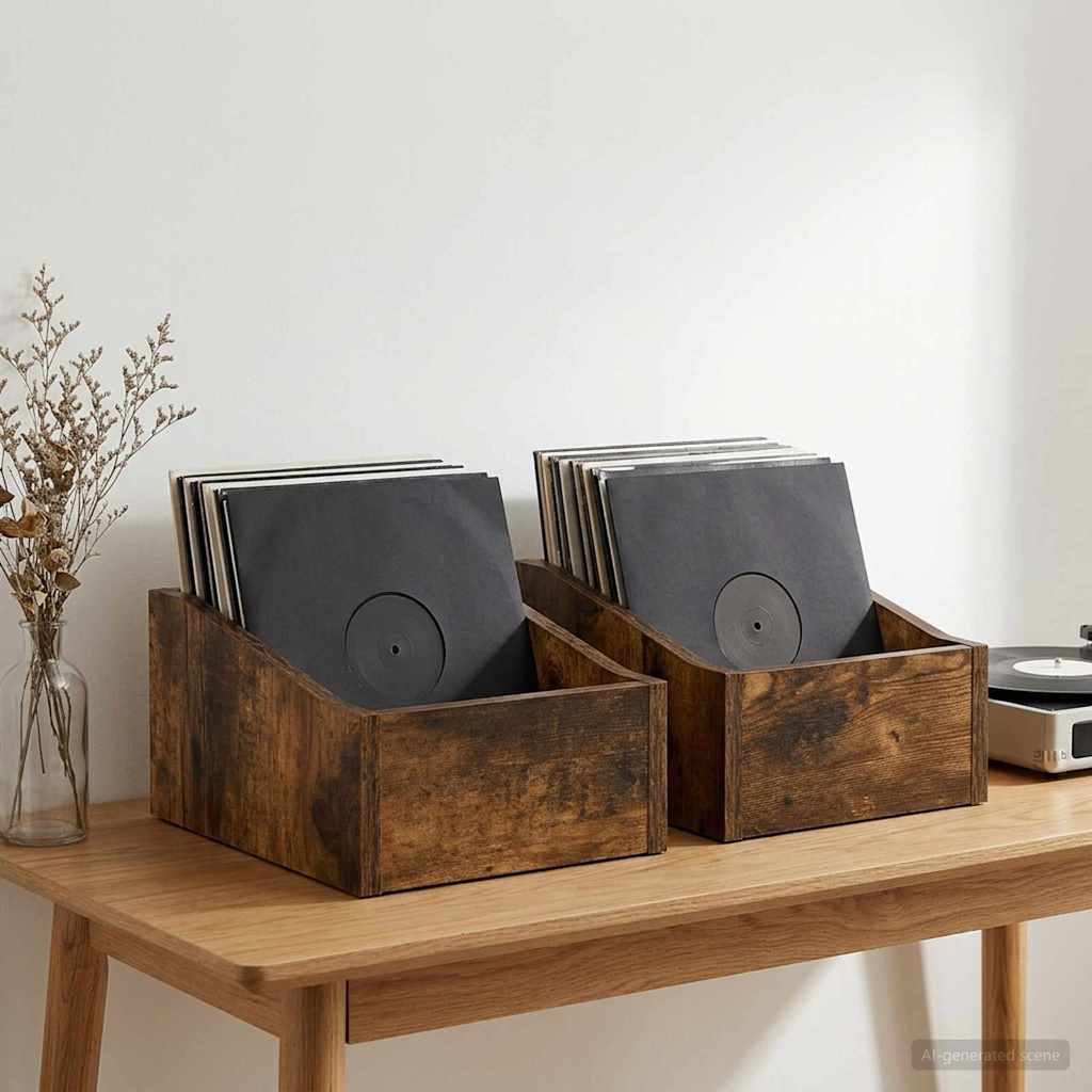 LP Record Box 2 pcs Smoked Oak 23 x 33 x 16 cm Engineered Wood