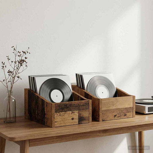 LP Record Box 2 pcs Old Wood 23 x 33 x 16 cm Engineered Wood