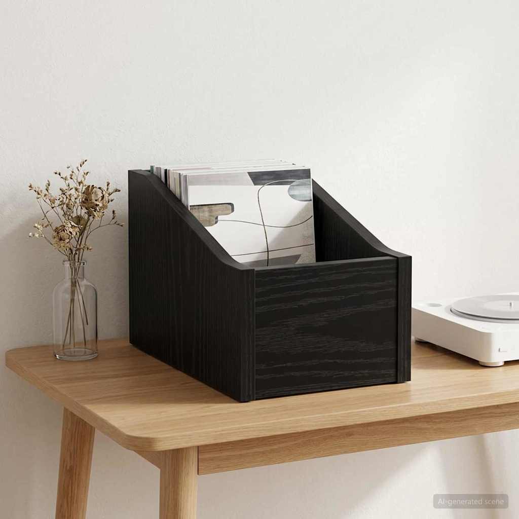 LP Record Box Black Oak 18 x 32 x 18 cm Engineered Wood