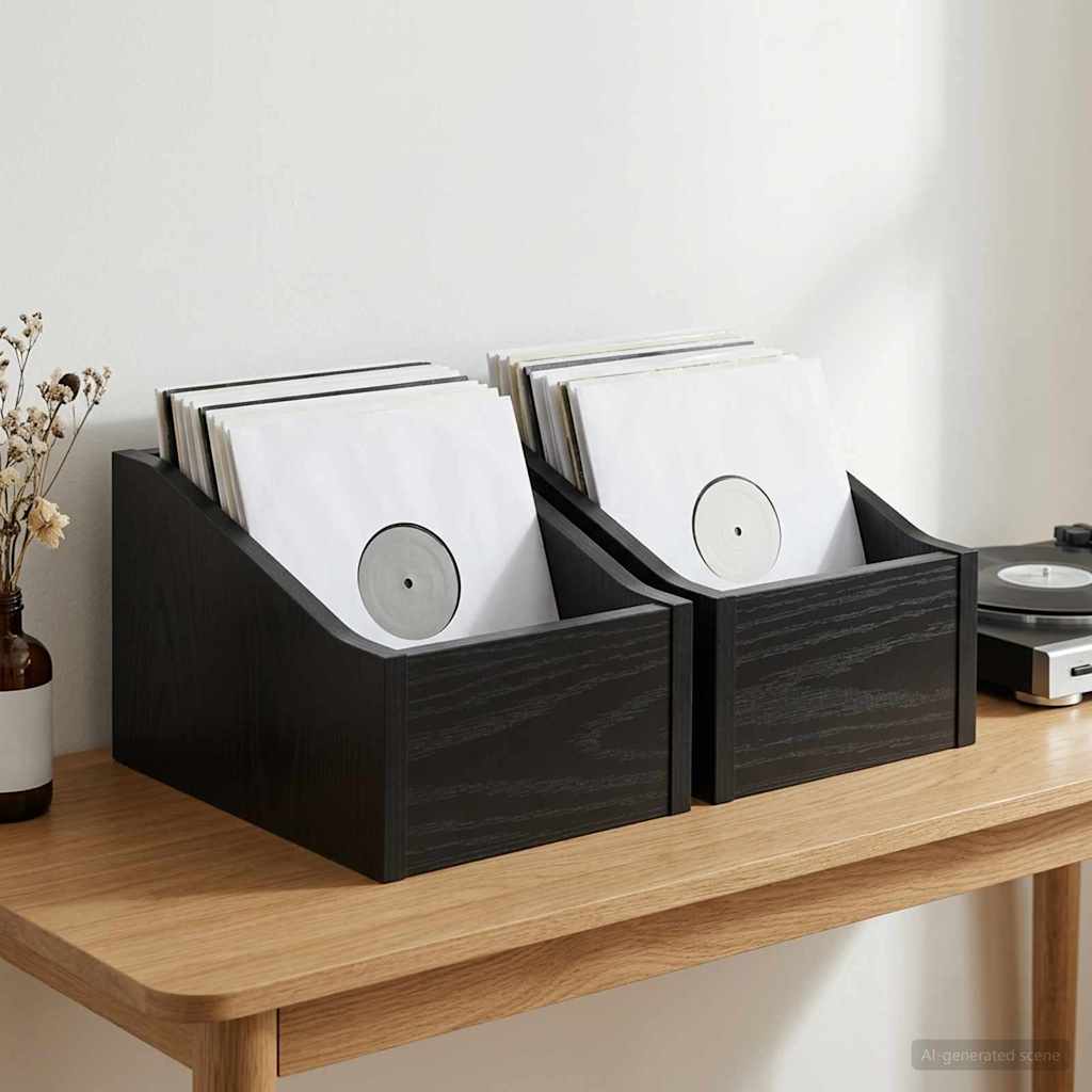 LP Record Box 2 pcs Black Oak 18 x 32 x 18 cm Engineered Wood