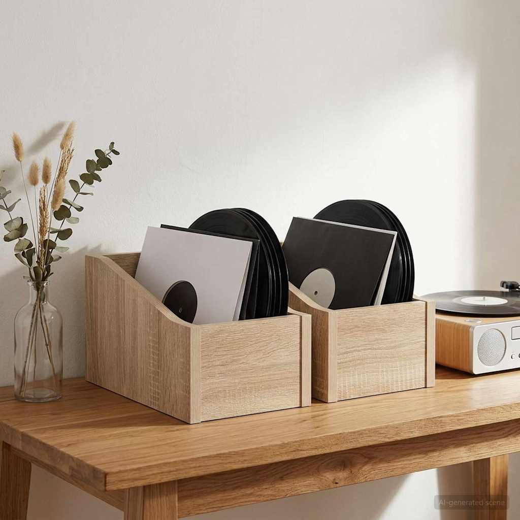 LP Record Box 2 pcs Sonoma Oak 18 x 32 x 18 cm Engineered Wood