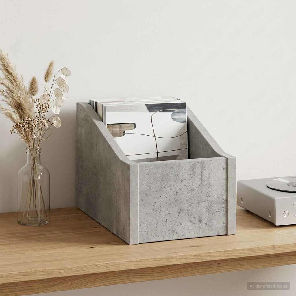 LP Record Box Concrete Grey 18 x 32 x 18 cm Engineered Wood