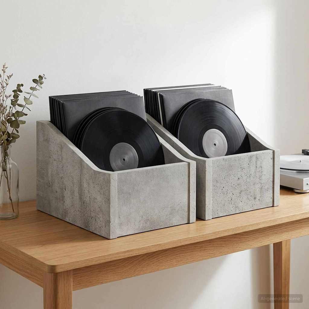 LP Record Box 2 pcs Concrete Grey 18 x 32 x 18 cm