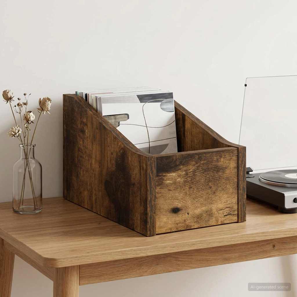 LP Record Box Smoked Oak 18 x 32 x 18 cm Engineered Wood