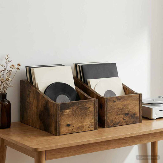LP Record Box 2 pcs Smoked Oak 18 x 32 x 18 cm Engineered Wood