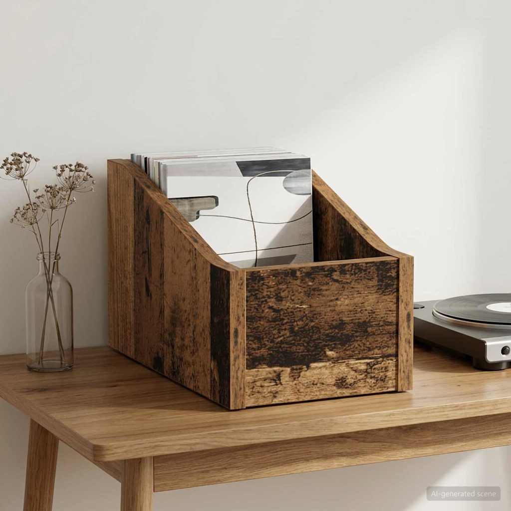 LP Record Box Oak Wood 18 x 32 x 18 cm Engineered Wood