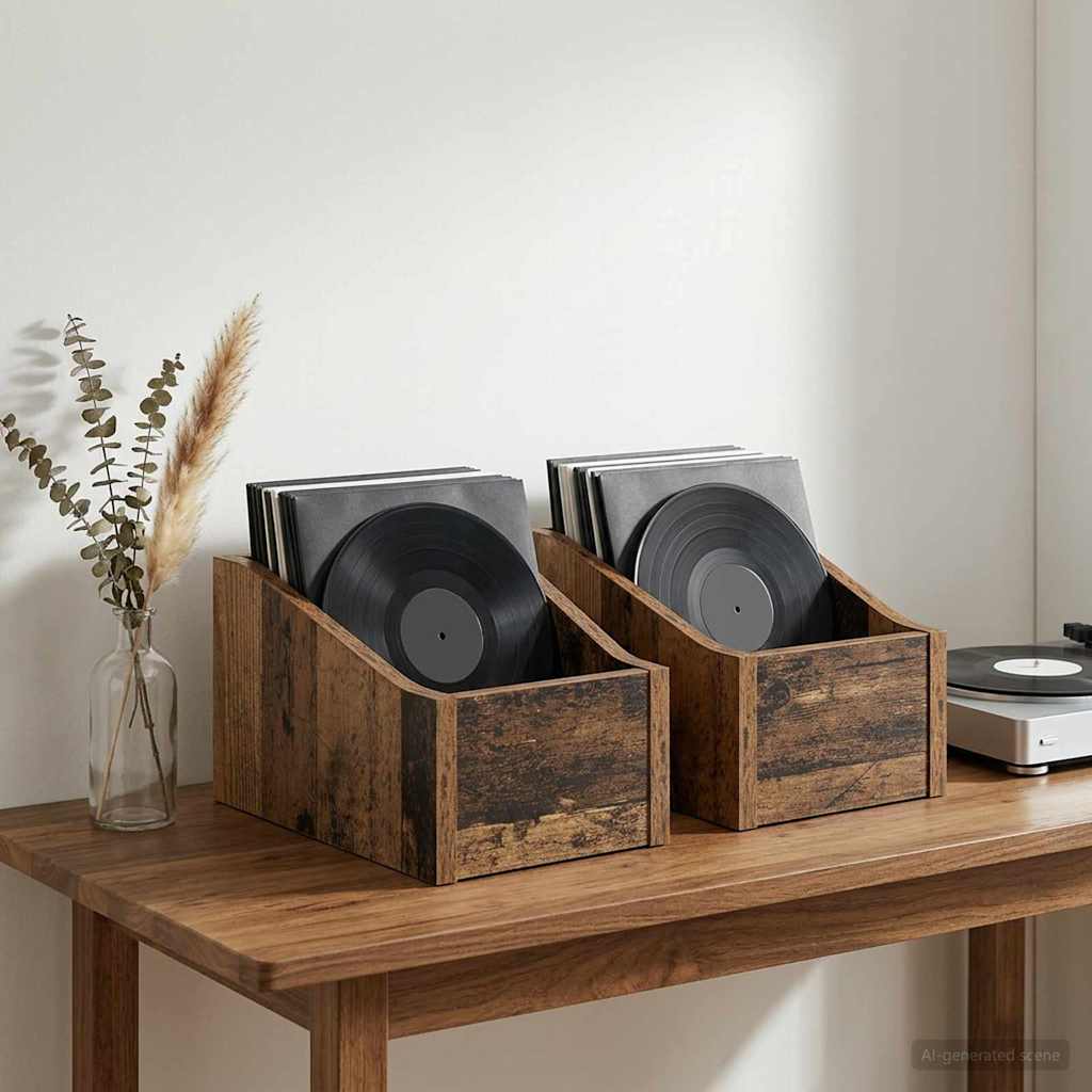 LP Record Box 2 pcs Oak Wood 18 x 32 x 18 cm Engineered Wood
