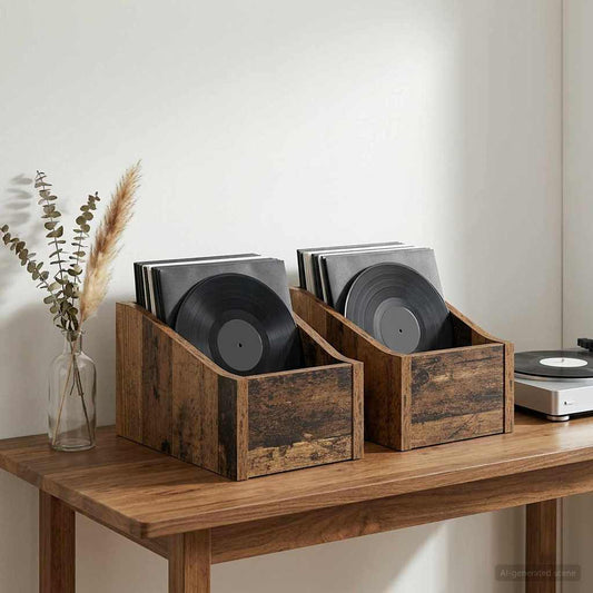 LP Record Box 2 pcs Old Wood 18 x 32 x 18 cm Engineered Wood