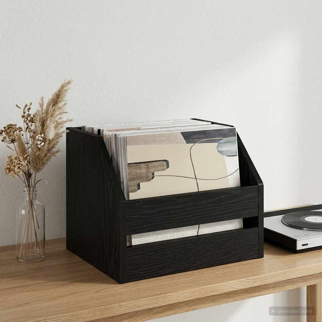 Vinyl Album Box Black Oak 38 x 30 x 29 cm Engineered Wood