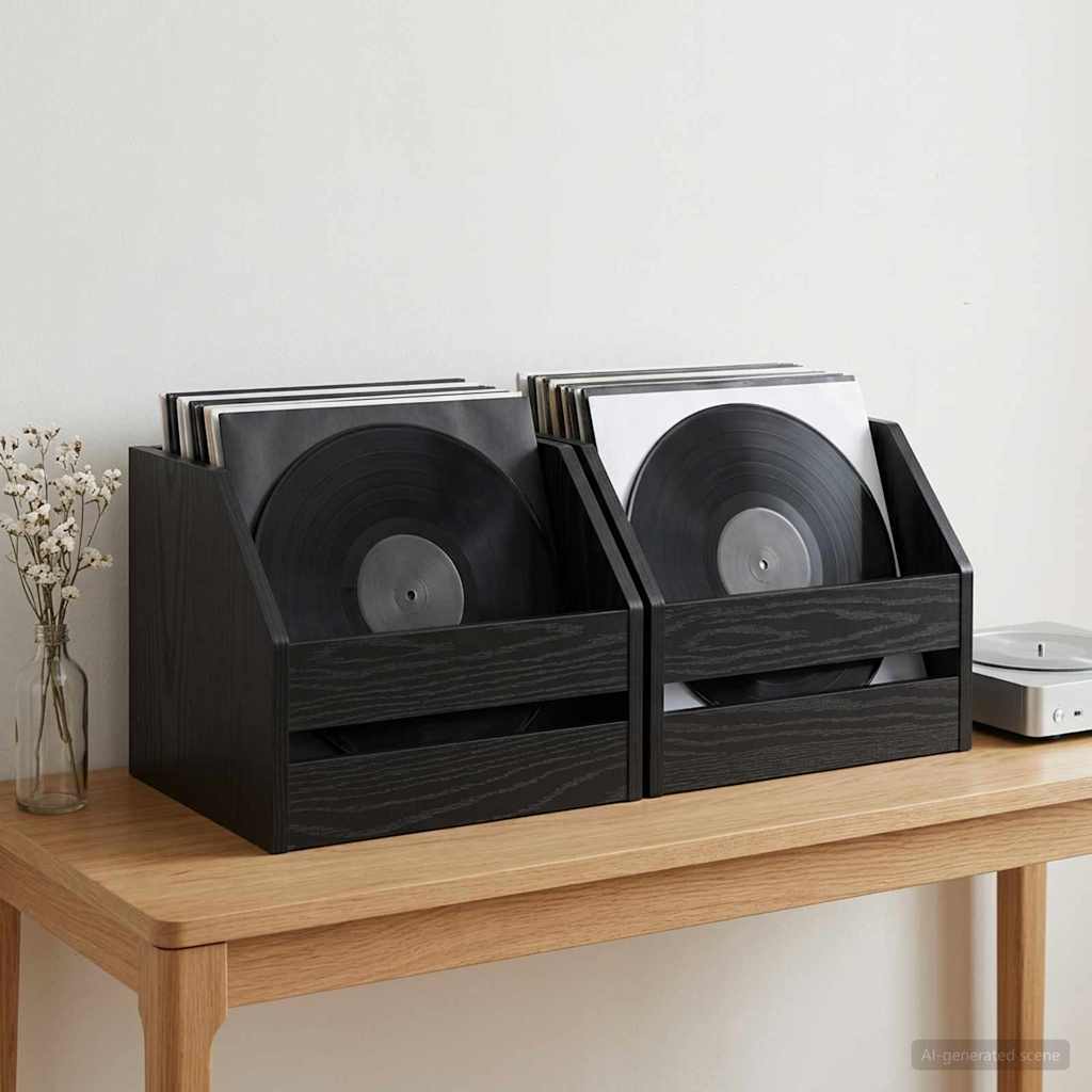 Vinyl Album Box 2 pcs Black Oak 38 x 30 x 29 cm Engineered Wood