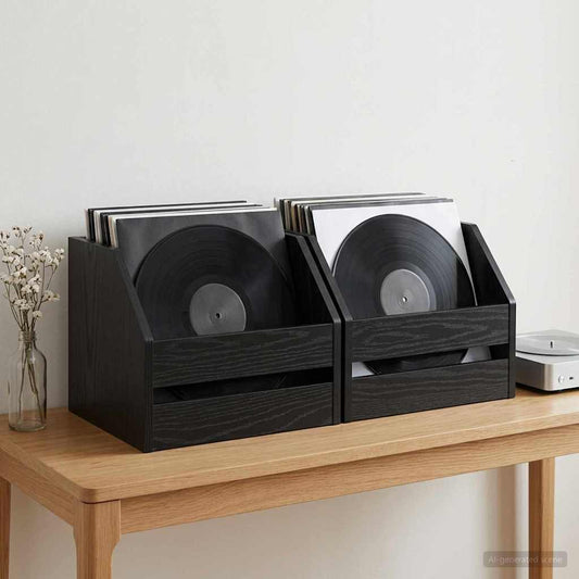 Vinyl Album Box 2 pcs Black Oak 38 x 30 x 29 cm Engineered Wood