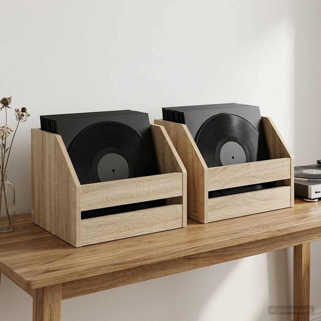 Vinyl Album Box 2 pcs Sonoma Oak 38 x 30 x 29 cm