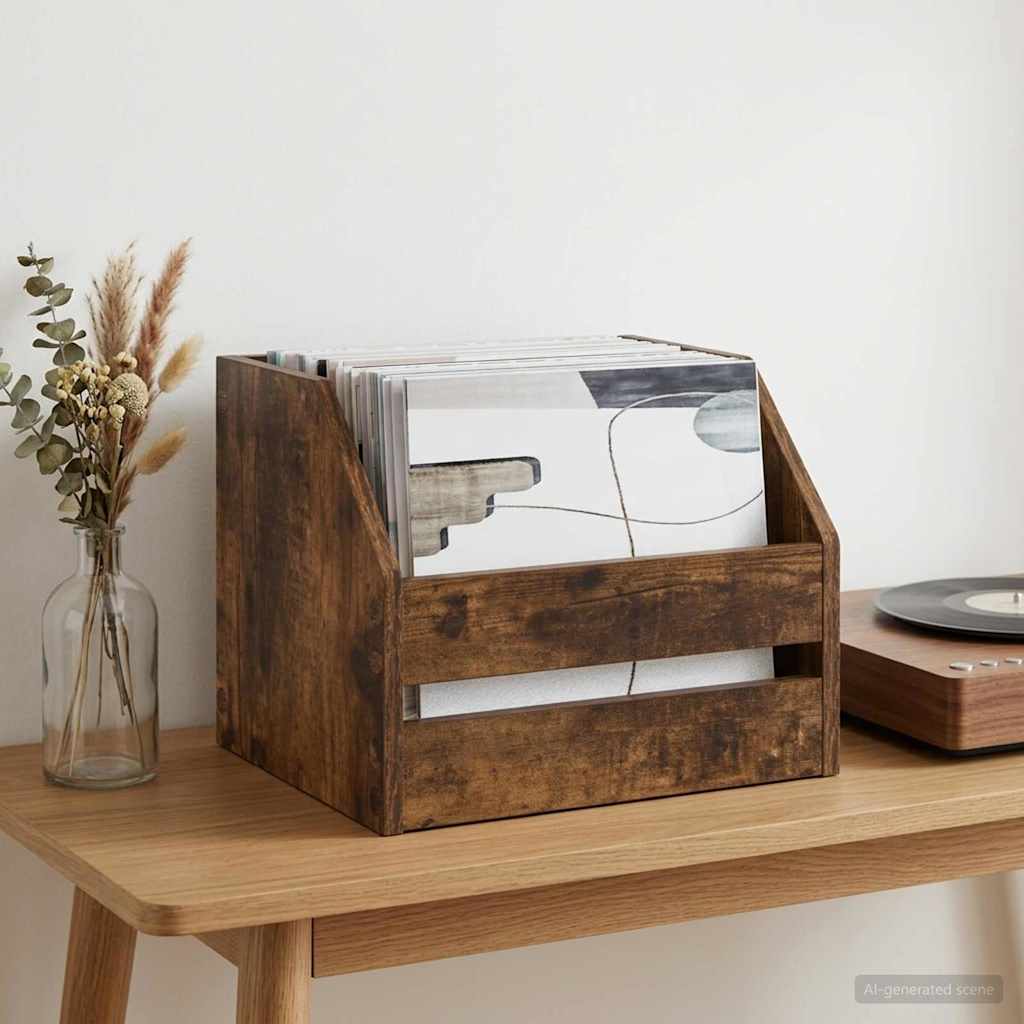 Vinyl Album Box Smoked Oak 38 x 30 x 29 cm Engineered Wood