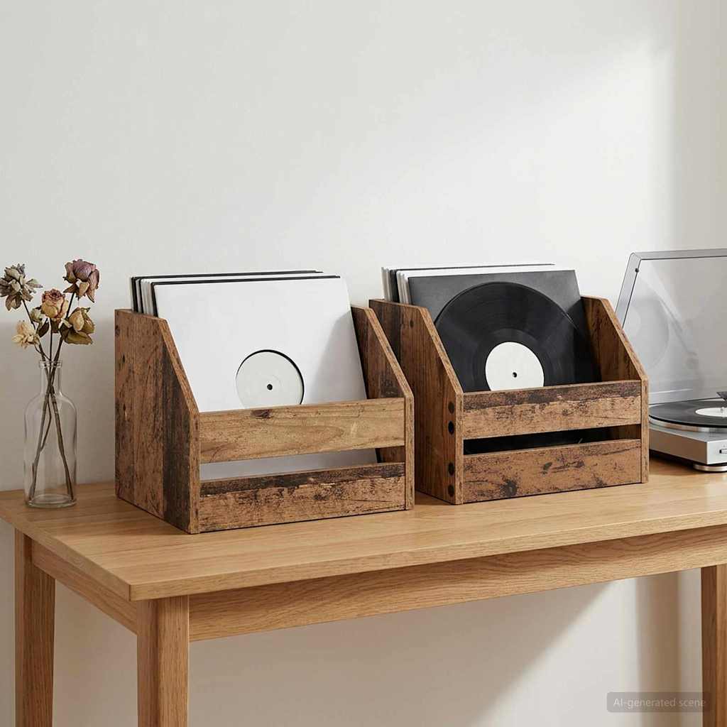 Vinyl Album Box 2 pcs Oak Wood 38 x 30 x 29 cm Engineered Wood