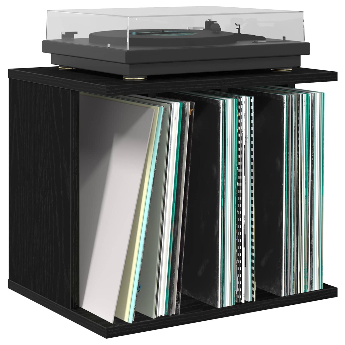 Vinyl Record Storage Black Oak 42 x 33 x 36 cm Engineered Wood