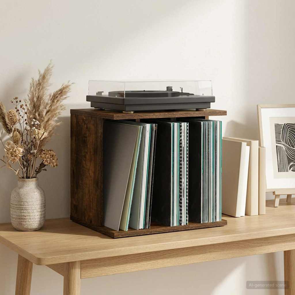 Vinyl Record Storage Smoked Oak 42 x 33 x 36 cm Engineered Wood