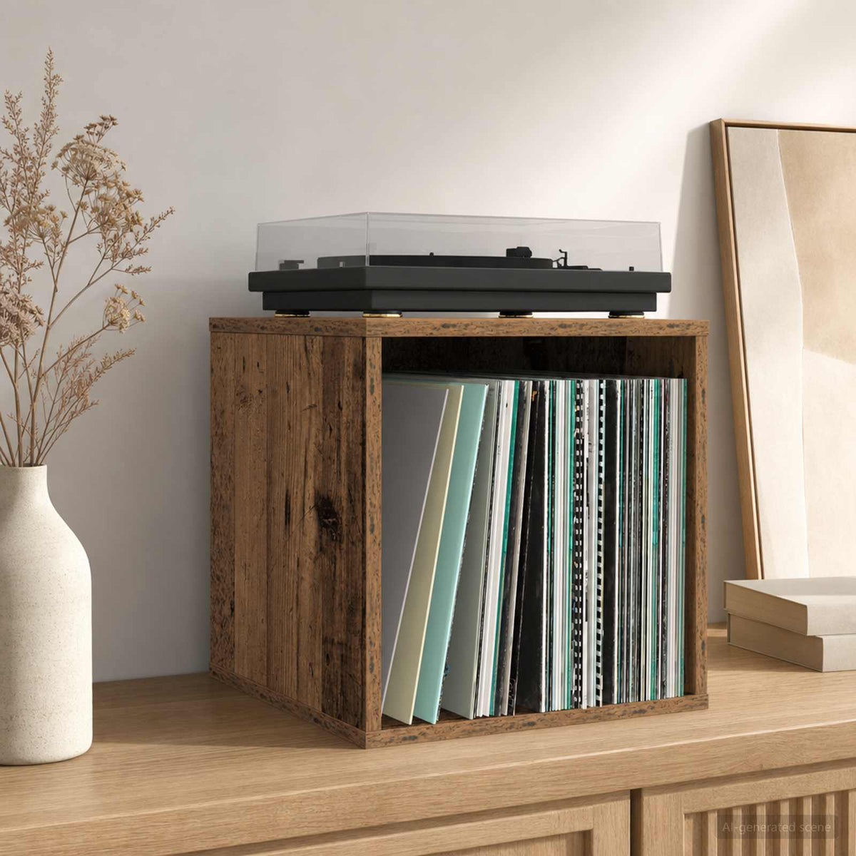 Vinyl Album Box Old Wood 37 x 36.5 x 38 cm Engineered Wood