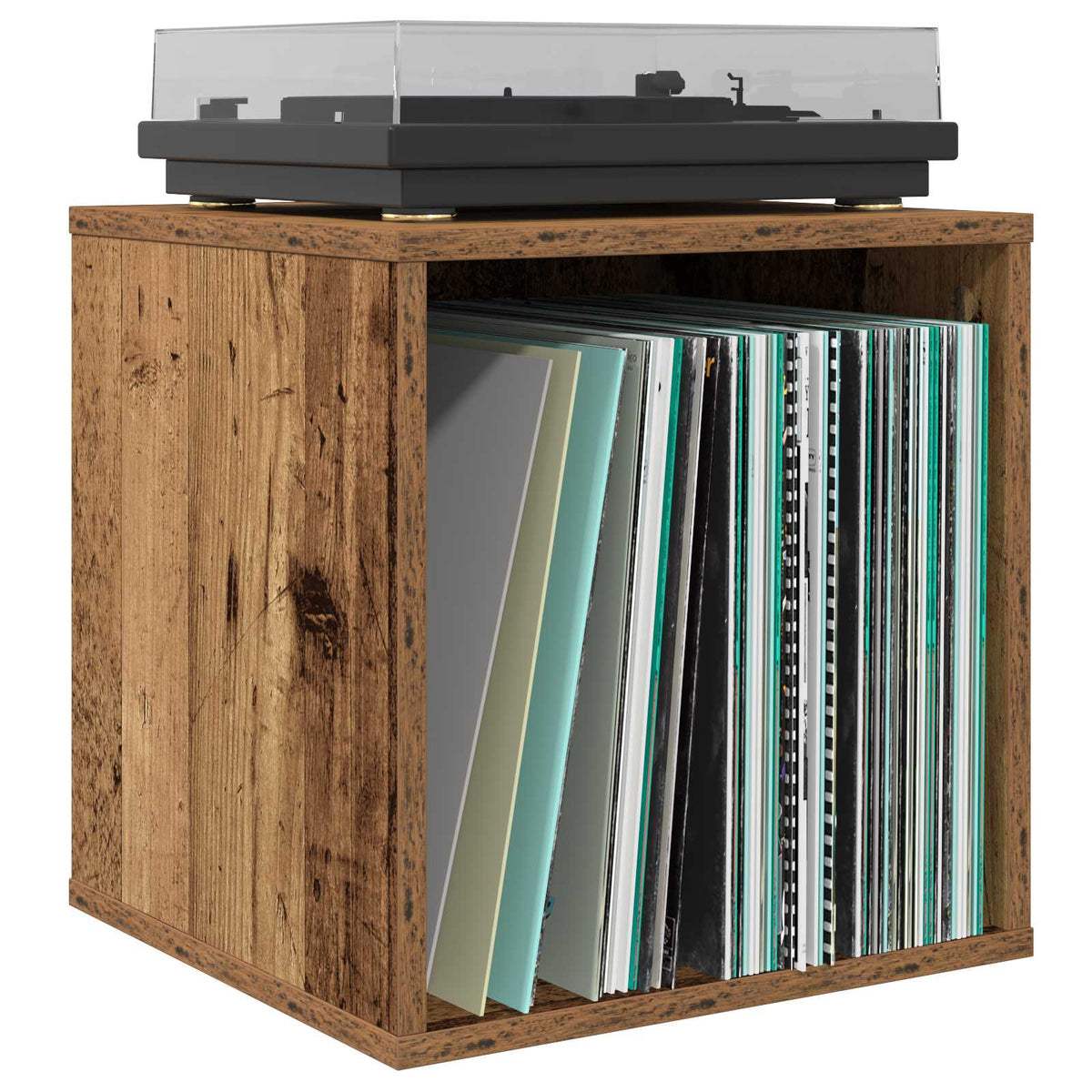 Vinyl Album Box Old Wood 37 x 36.5 x 38 cm Engineered Wood