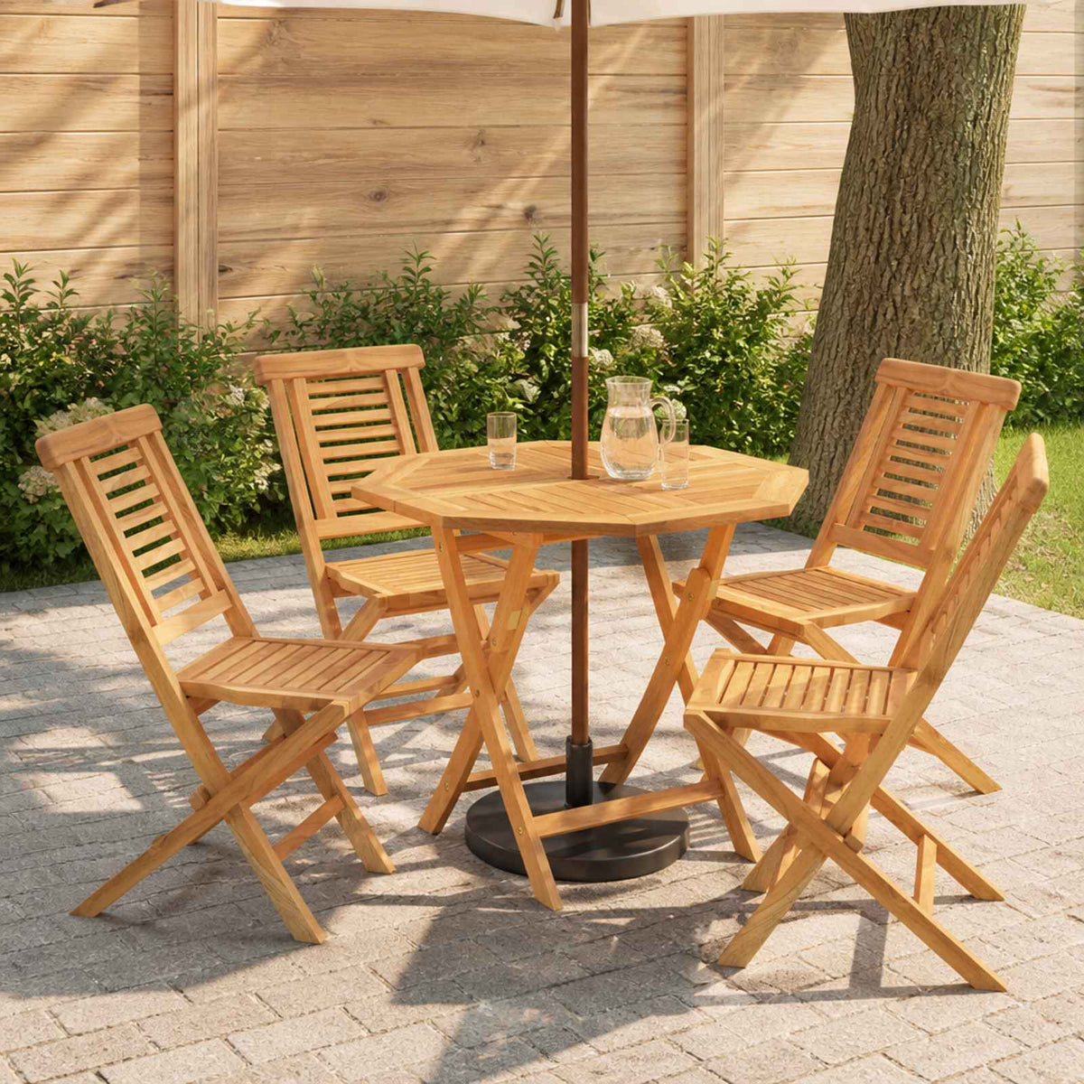 5 Piece Folding Garden Bistro Set Natural Solid Teak Wood