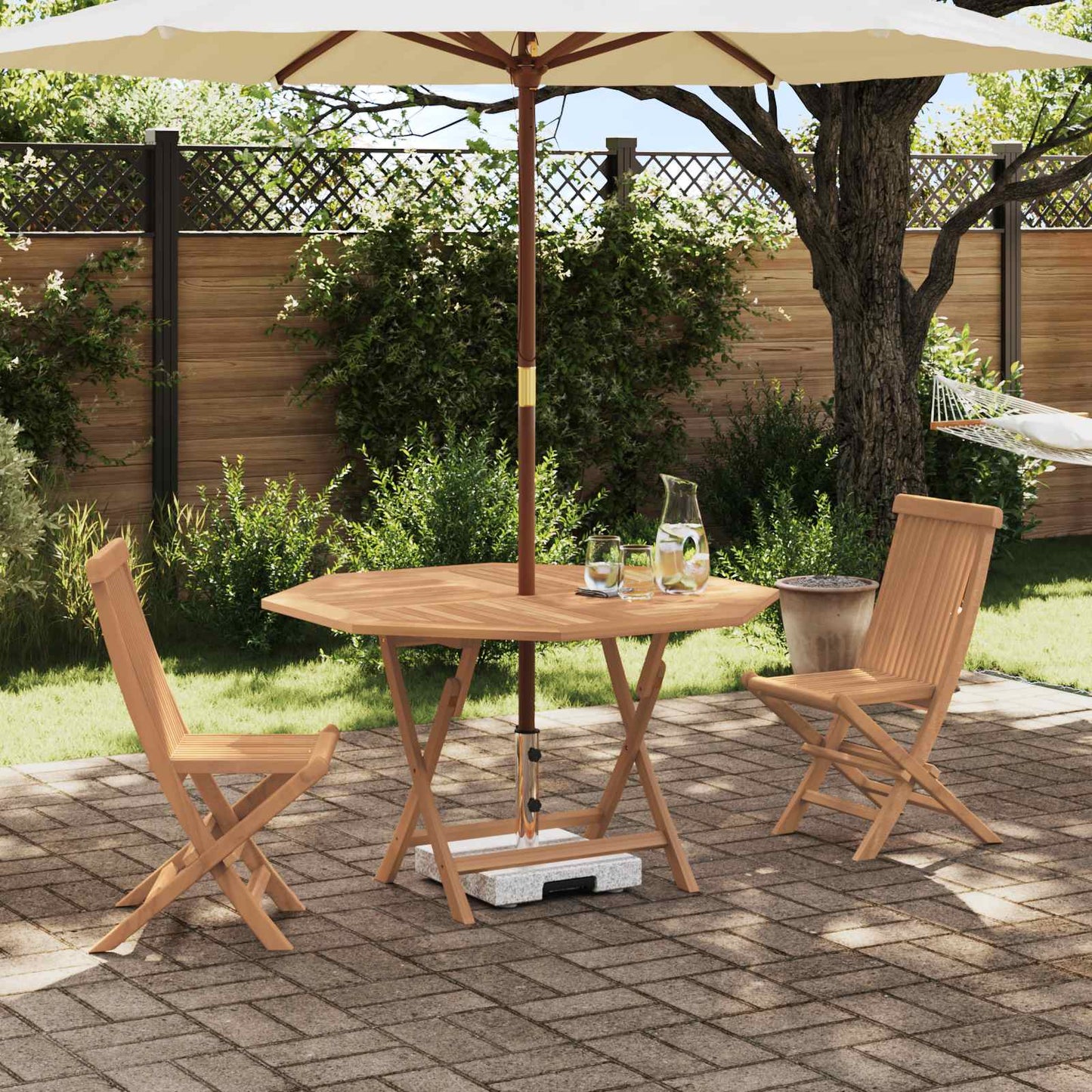 Garden Bistro Set Folding 3 pcs Brown Soild Teak Wood