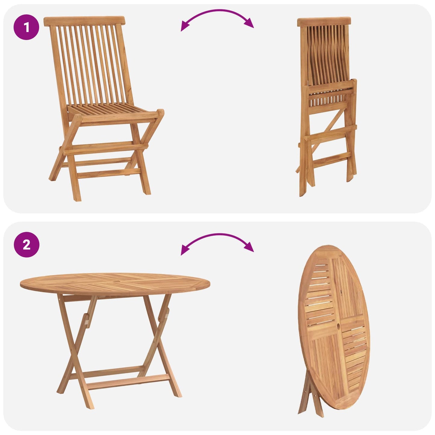 Garden Bistro Set Folding 3 pcs Natural Solid Teak Wood