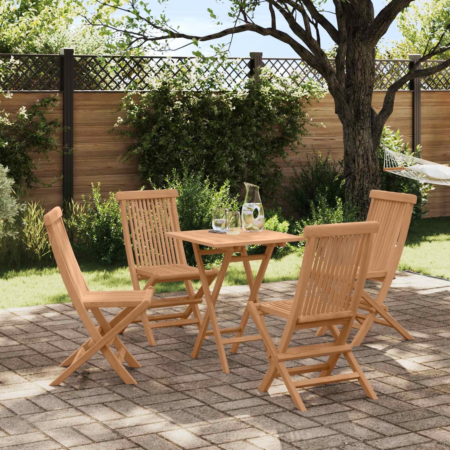 Folding Garden Dining Set 5 pcs Natural Solid Teak Wood