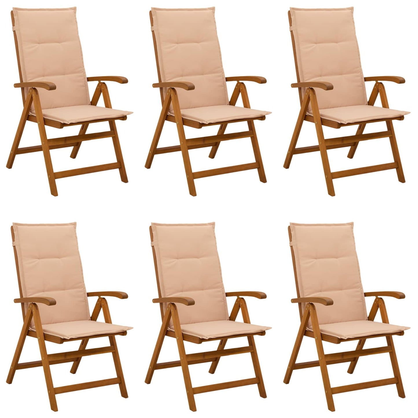 Reclining Garden Chairs 6 pcs Natural Solid Acacia Wood