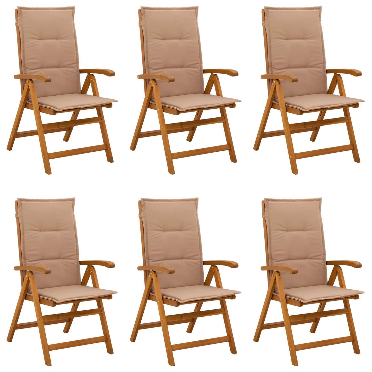 Reclining Garden Chairs 6 pcs Natural Solid Acacia Wood