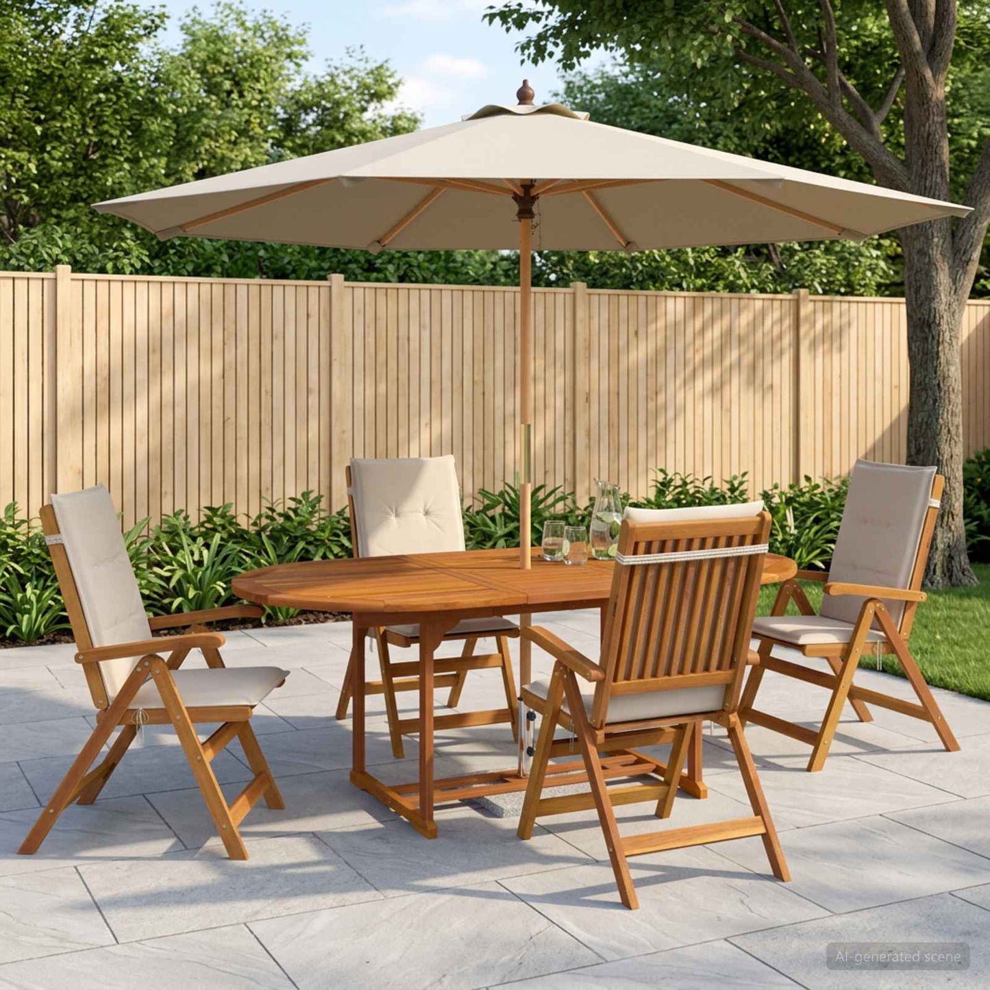 5-Piece Garden Dining Set Natural Solid Acacia Wood