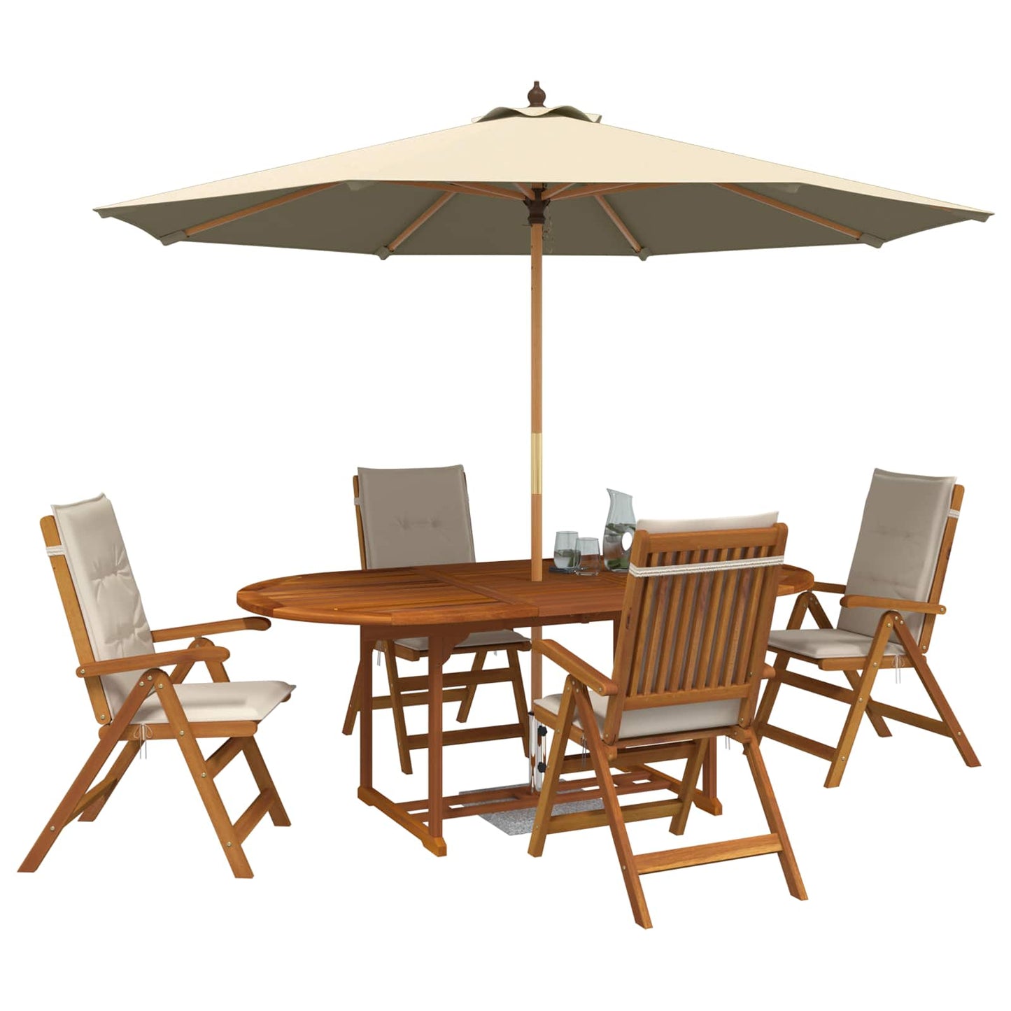 5-Piece Garden Dining Set Natural Solid Acacia Wood