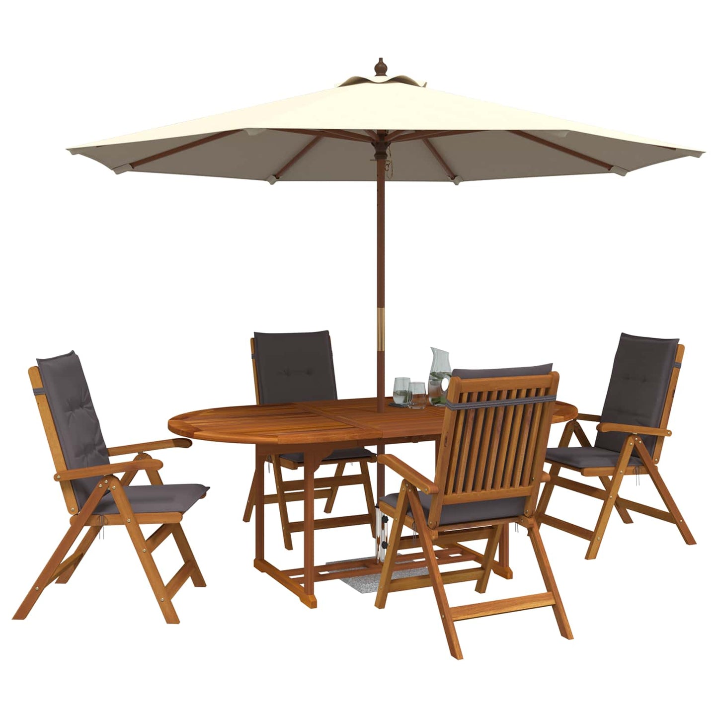 5-Piece Garden Dining Set Natural Solid Acacia Wood