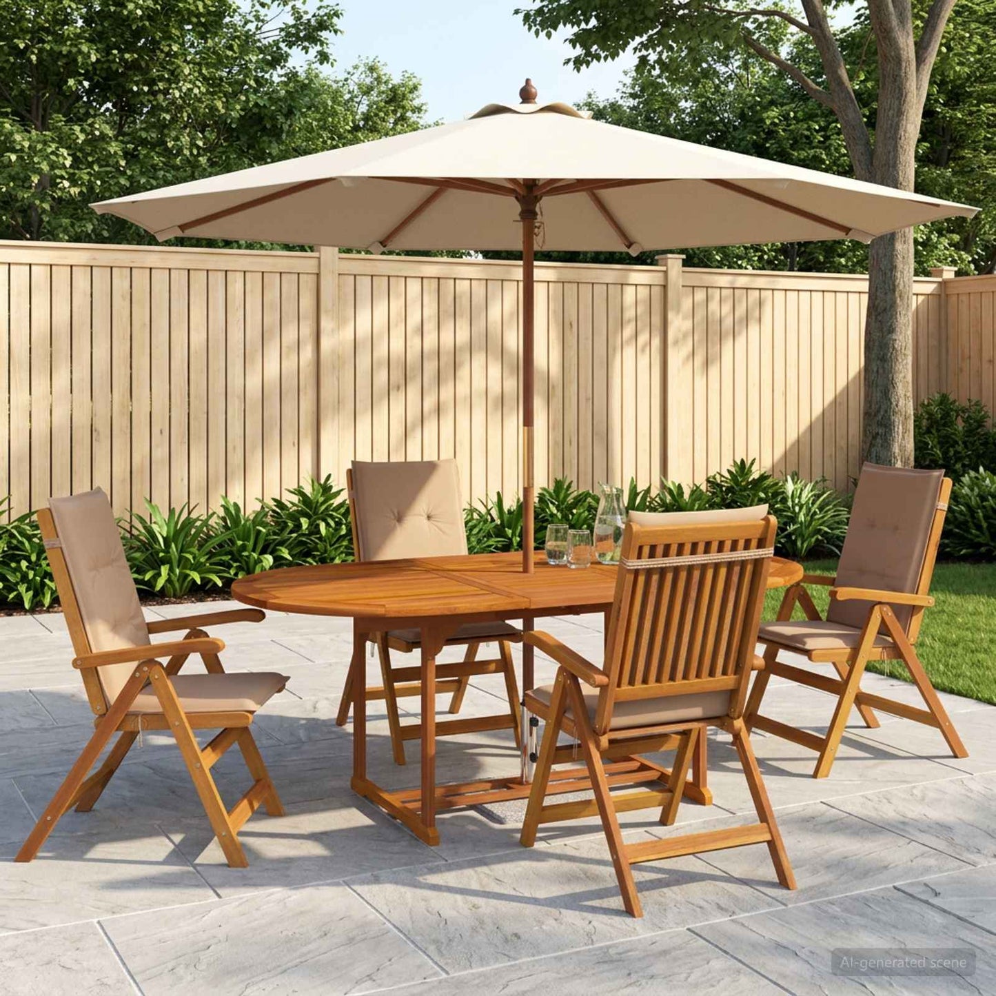 5-Piece Garden Dining Set Natural Solid Acacia Wood
