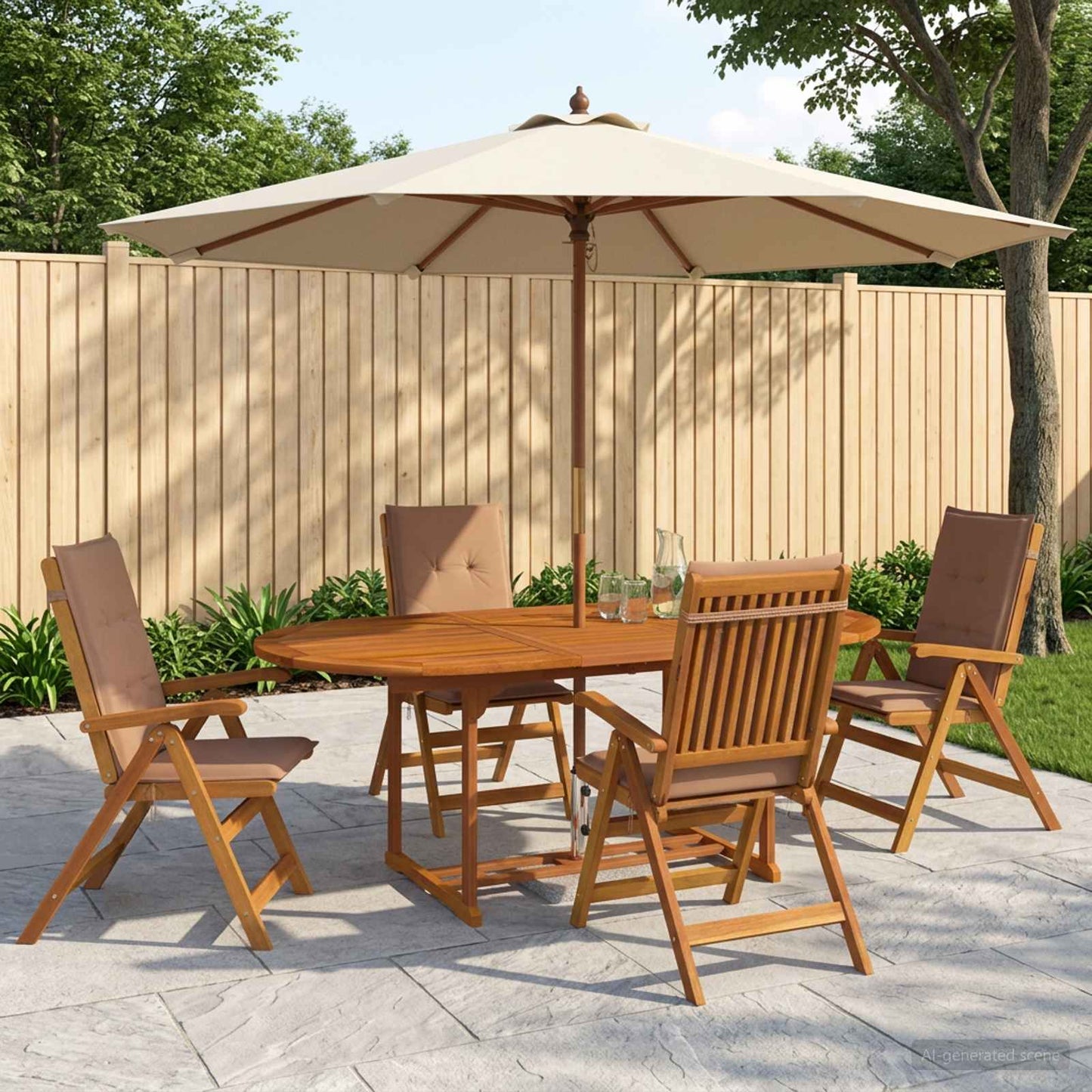 5-Piece Garden Dining Set Natural Solid Acacia Wood