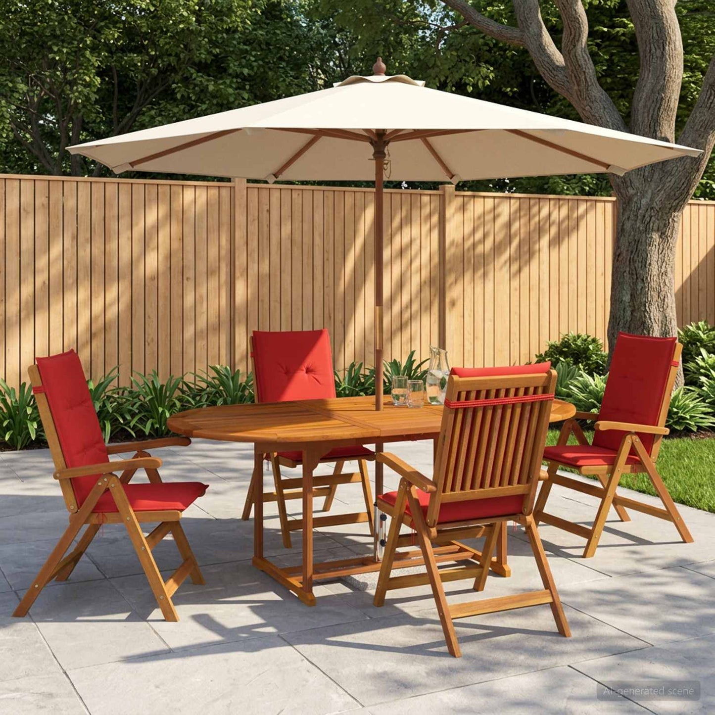 5-Piece Garden Dining Set Natural Solid Acacia Wood